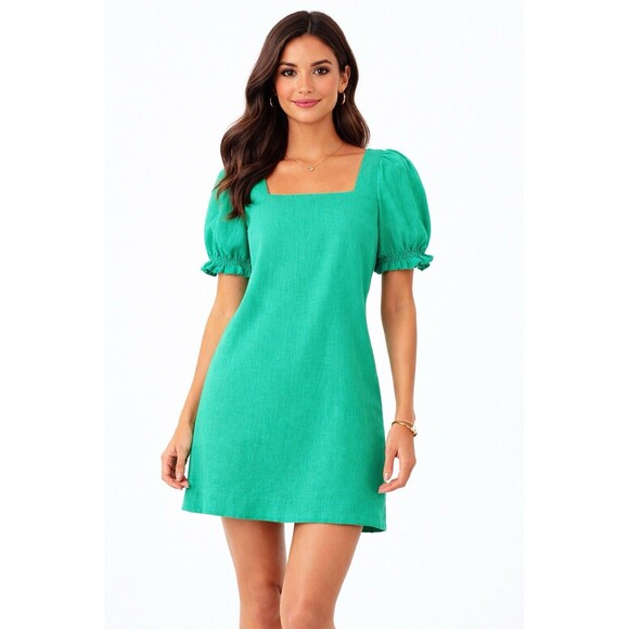 Draper James Dresses & Skirts - Draper James RSVP Linen Blend Puff Sleeve Mini Dress Green Square Neck S
